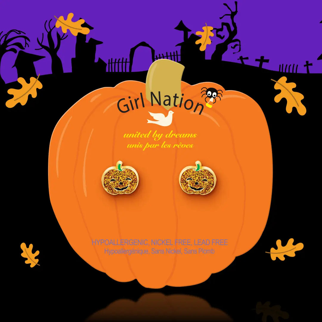 Girl Nation Glitter Pumpkin Stud Earrings