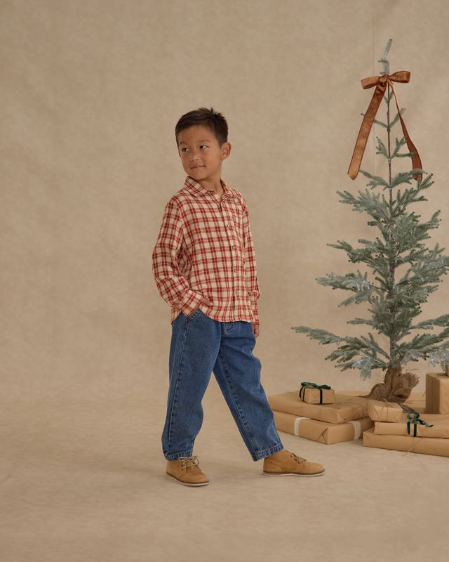 Rylee + Cru Collared Long Sleeve Shirt - Red Plaid