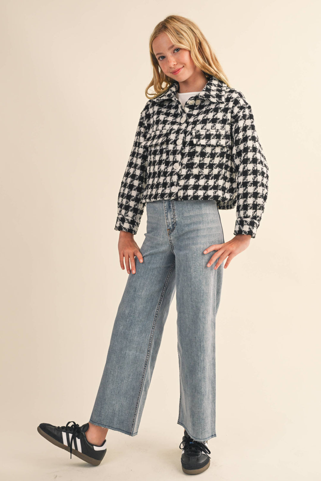 Heart And Arrow Tweed Houndstooth Pattern Jacket