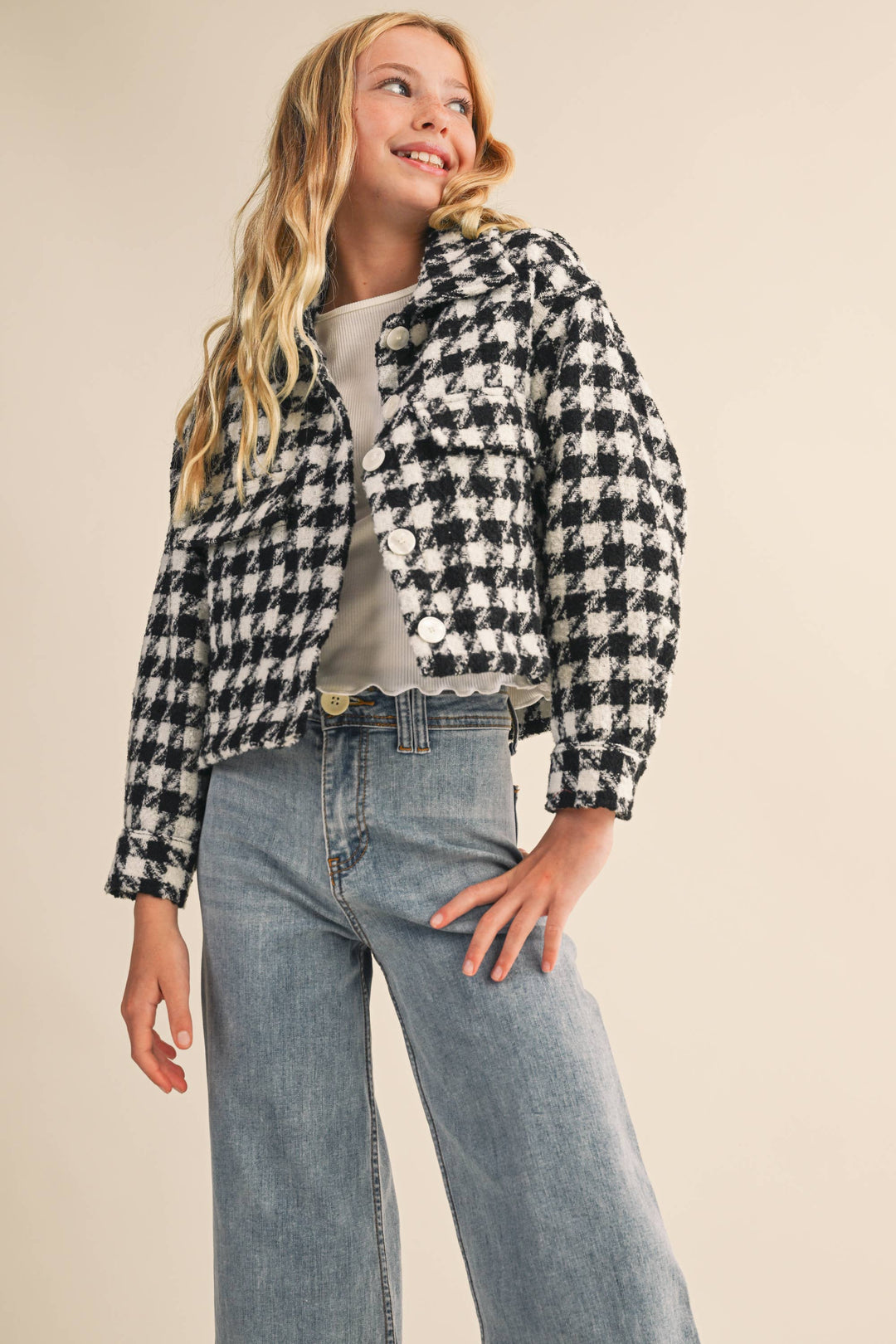 Heart And Arrow Tweed Houndstooth Pattern Jacket