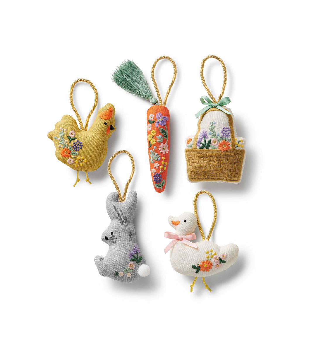 Rifle Paper Co. Spring Farm Embroidered Easter Ornament Set of 5