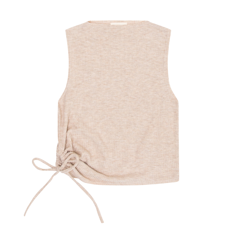 Tenly Hacci Ribbed Drawstring Tank - Latte