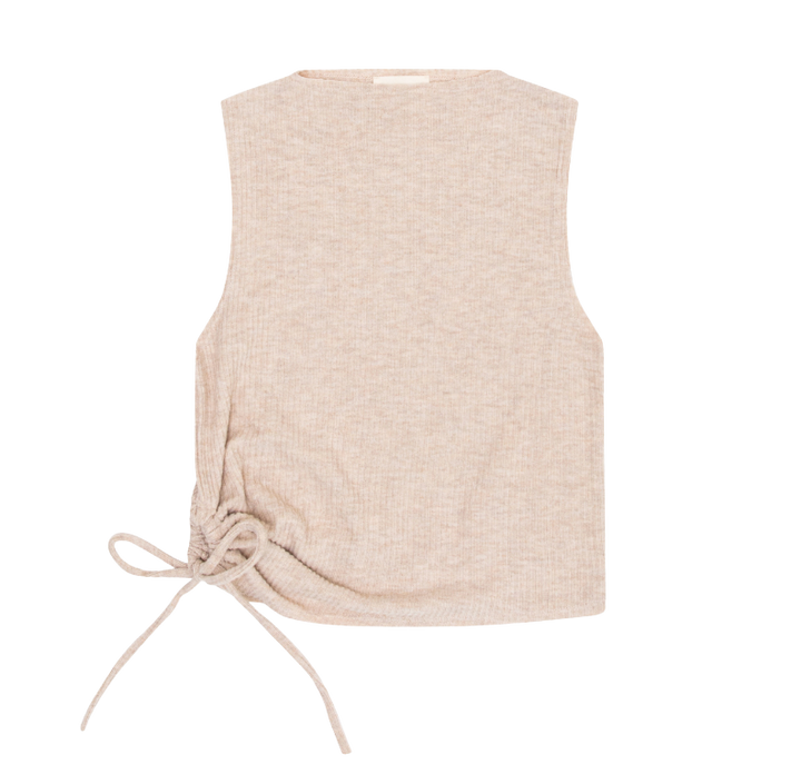 Tenly Hacci Ribbed Drawstring Tank - Latte