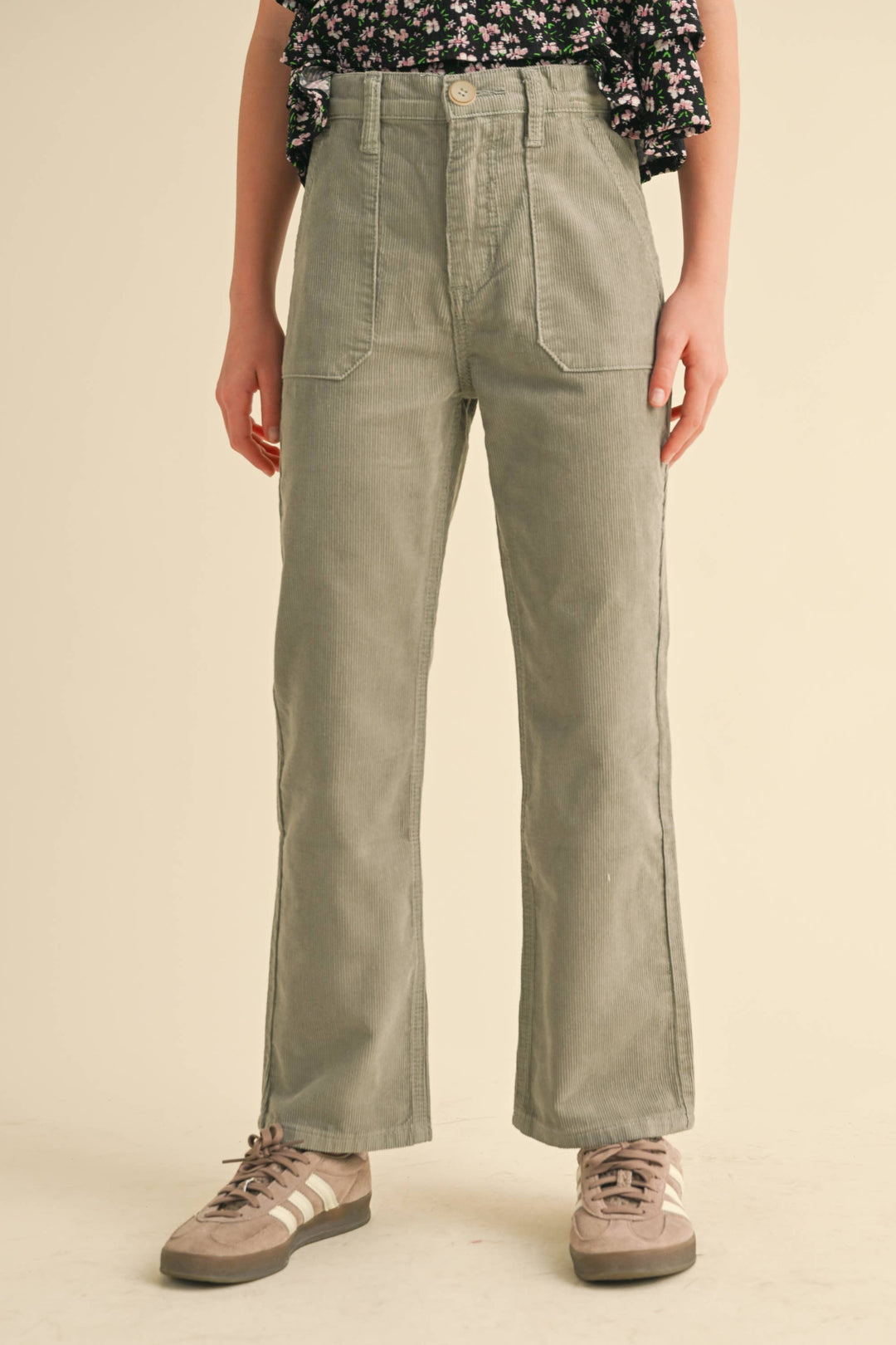 Heart And Arrow Straight Leg Corduroy Pants - Sage