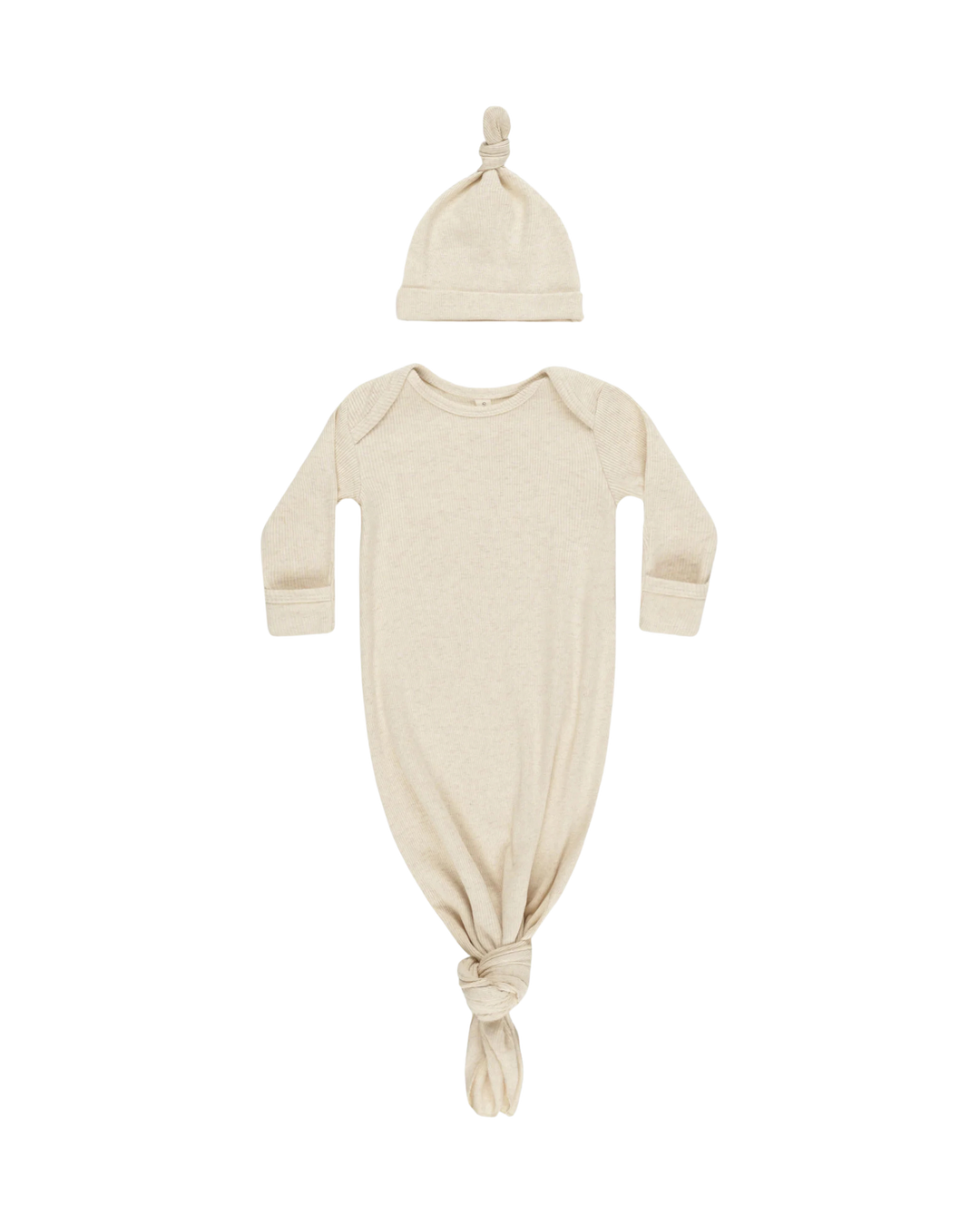 Quincy Mae Knotted Baby Gown + Hat - Oatmeal