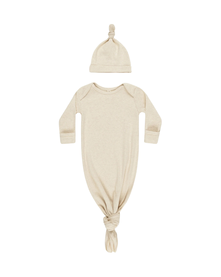 Quincy Mae Knotted Baby Gown + Hat - Oatmeal