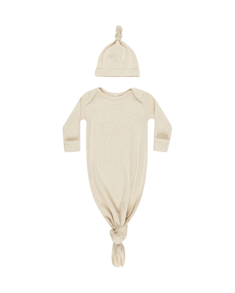 Quincy Mae Knotted Baby Gown + Hat - Oatmeal