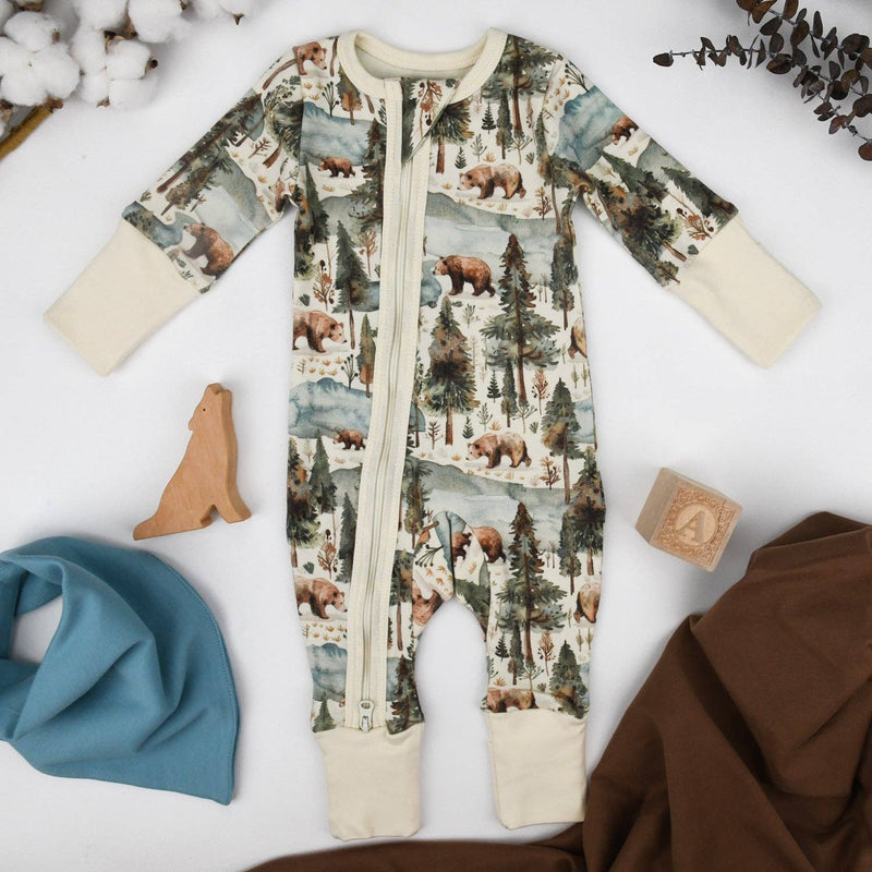 Earthy Organic Cotton Baby Pajamas 2-Way Zip Front Zipper Sleeper - Crispin