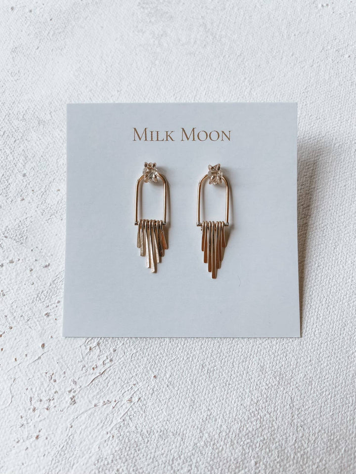 Milk Moon Fringe Earrings - Herkimer Quartz