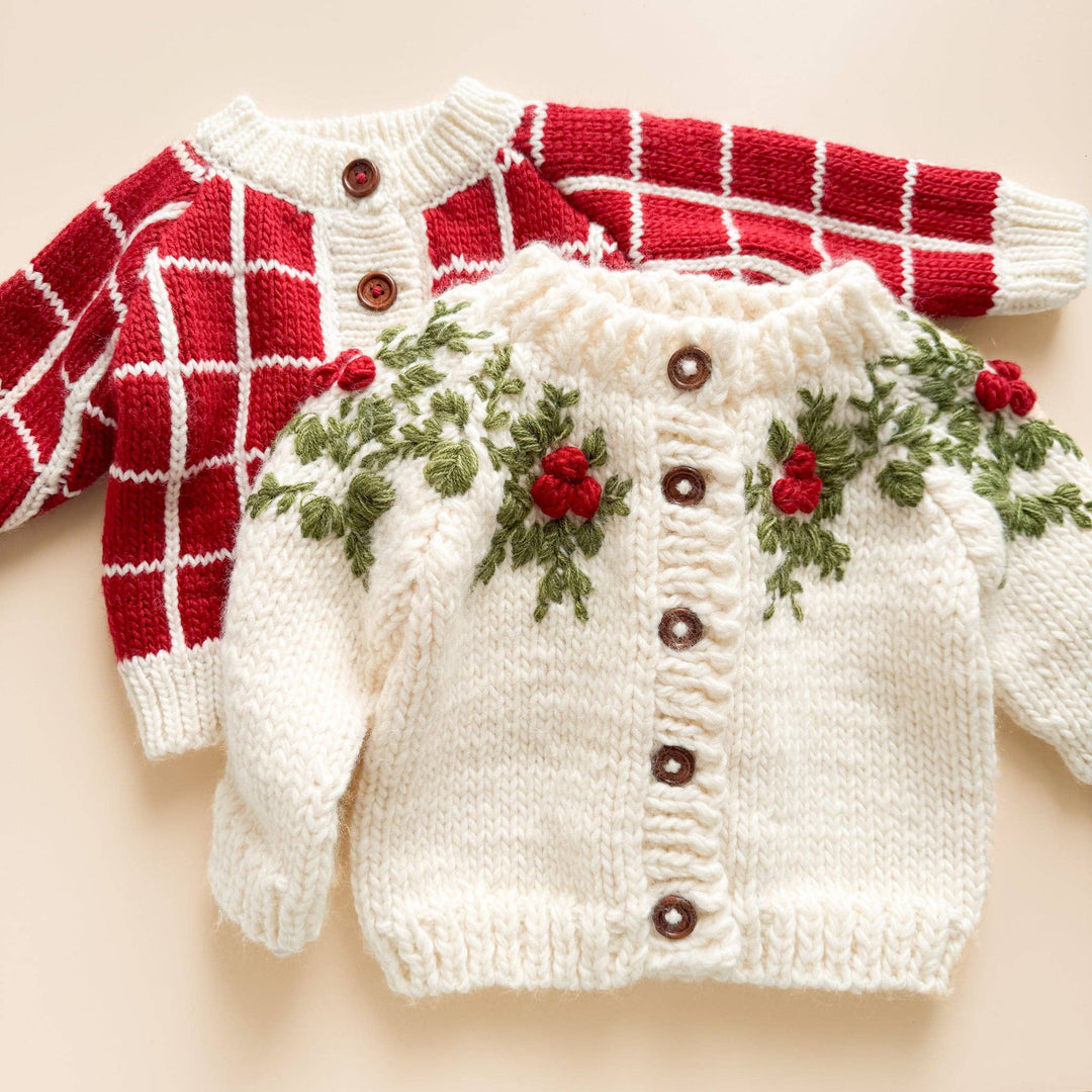 The Blueberry Hill Holly Cardigan - Holiday Berry Mistletoe
