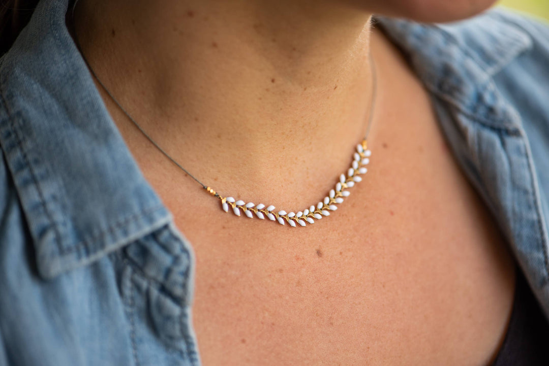 Bronwen Cascade Enamel Necklace - White