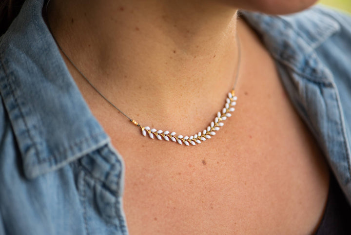 Bronwen Cascade Enamel Necklace - White