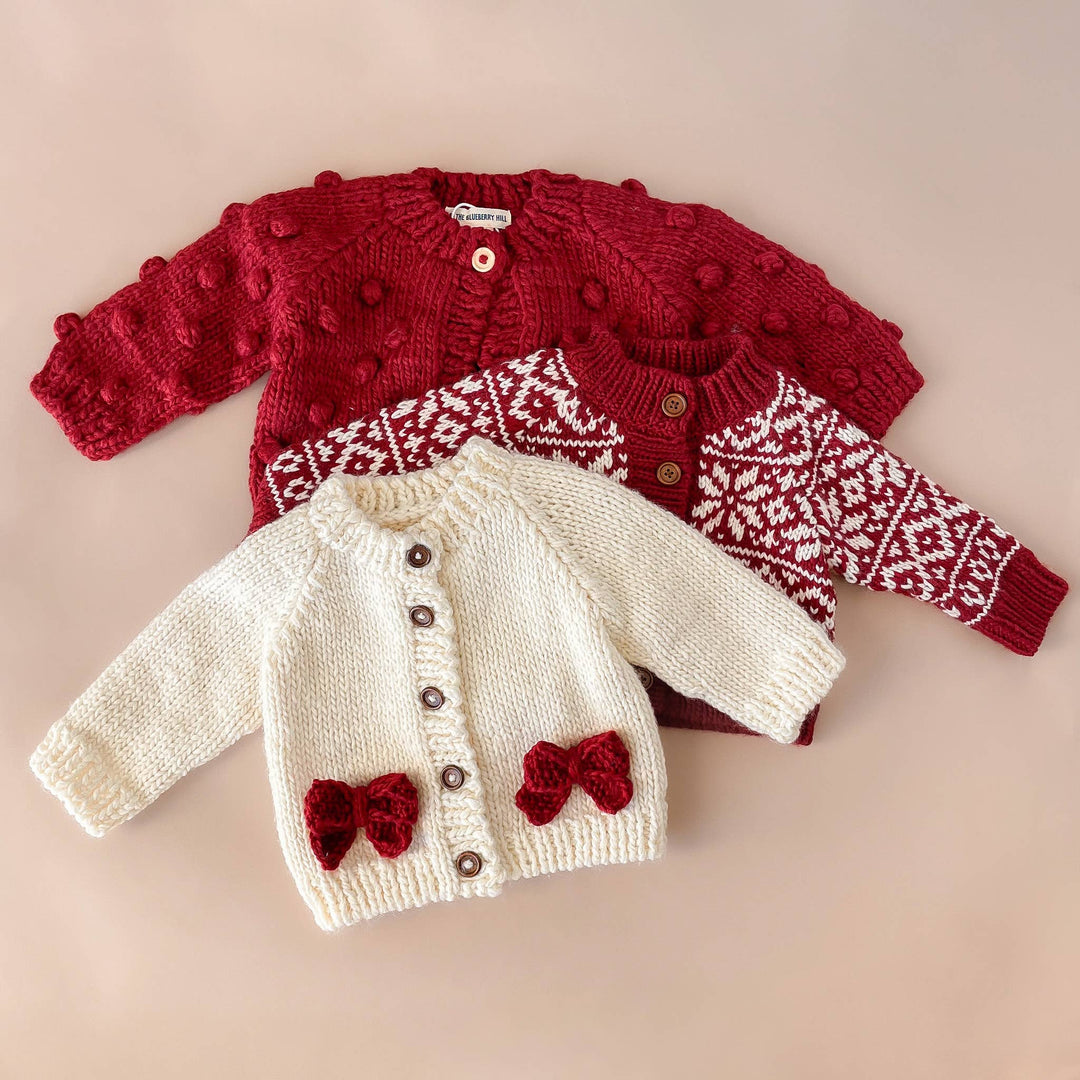Blueberry Hill Red Bow Cardigan Sweater - Christmas Holiday Love