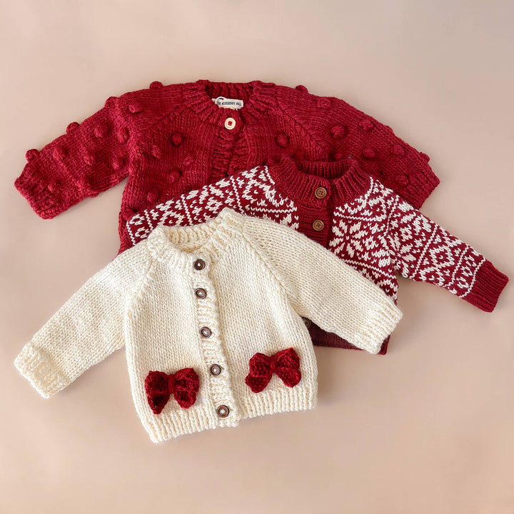 Blueberry Hill Red Bow Cardigan Sweater - Christmas Holiday Love