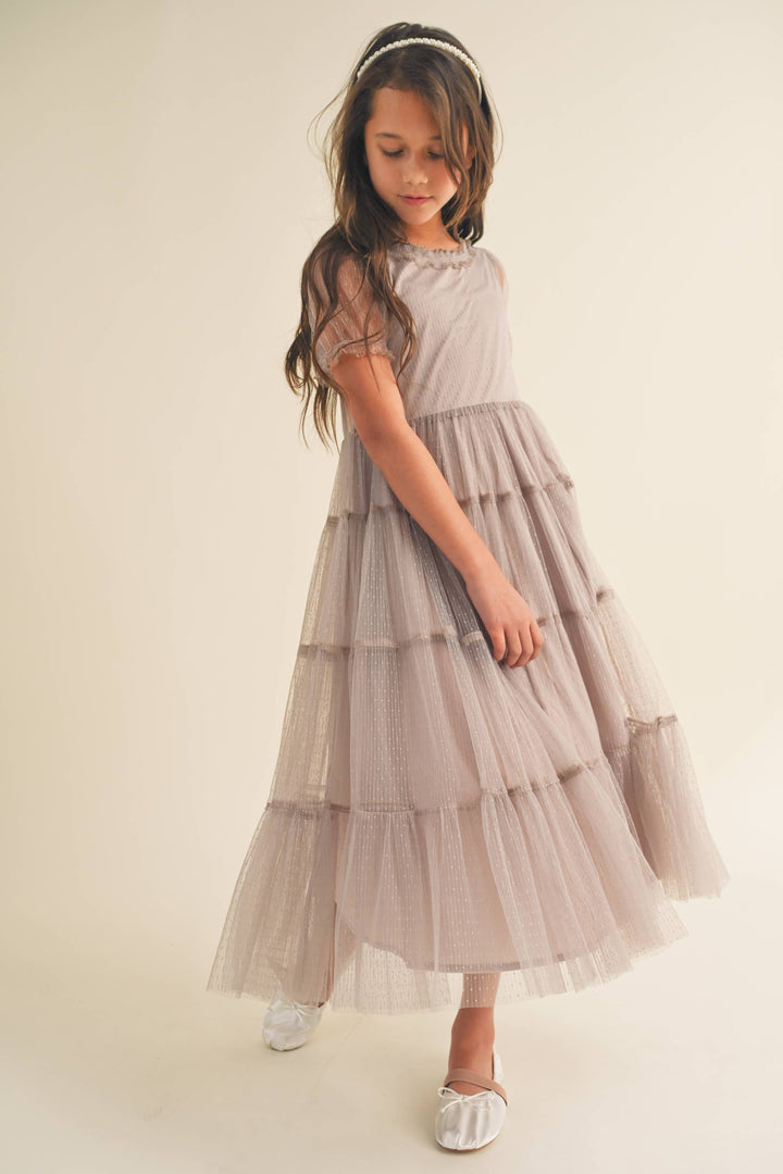 Heart And Arrow Puff Sleeve Tiered Midi DressT