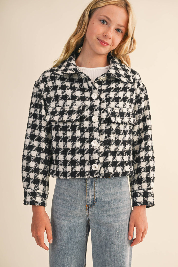 Heart And Arrow Tweed Houndstooth Pattern Jacket