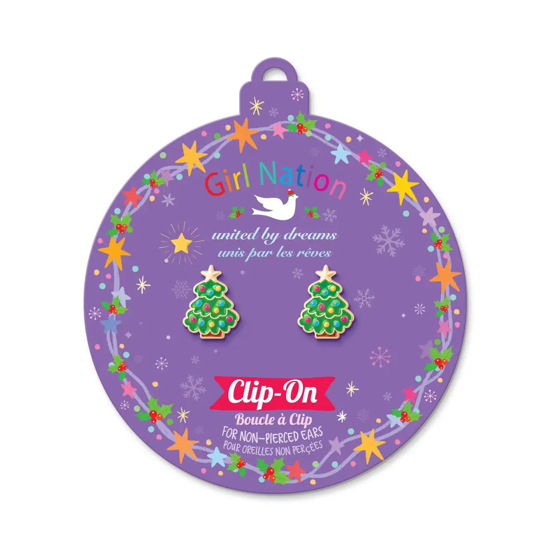 Girl Nation Clip On Earrings Happy Christmas Tree