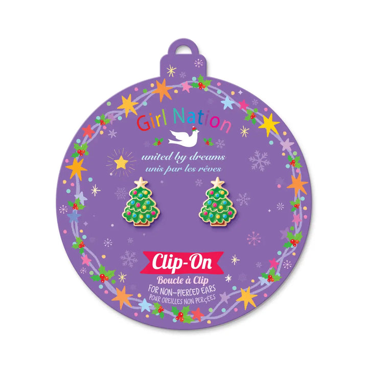 Girl Nation Clip On Earrings Happy Christmas Tree