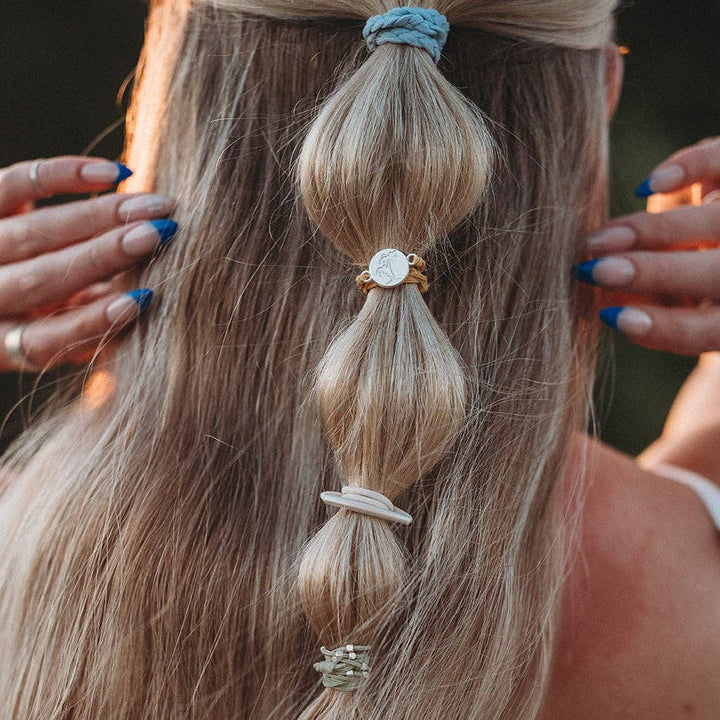 K'lani  "Grow" Earthy Toned Silver Palm Tree Charm Hair Tie Bracelets