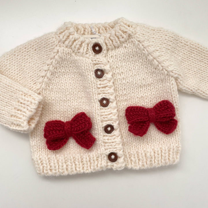 Blueberry Hill Red Bow Cardigan Sweater - Christmas Holiday Love