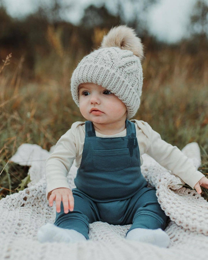 Huggalugs Oatmeal Pop Pom Pom Beanie Hat Baby & Kids