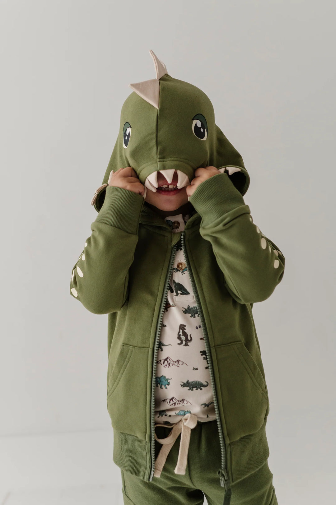 Babysprouts Dinosaur Hoodie - Deep Olive
