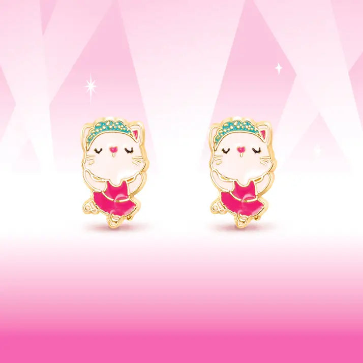 Girl Nation Ballerina Kitty Cutie Stud Earrings