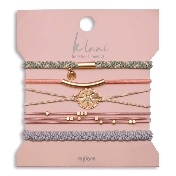 K'lani "Explore" Gold Charm Compass Hair Tie Bracelets