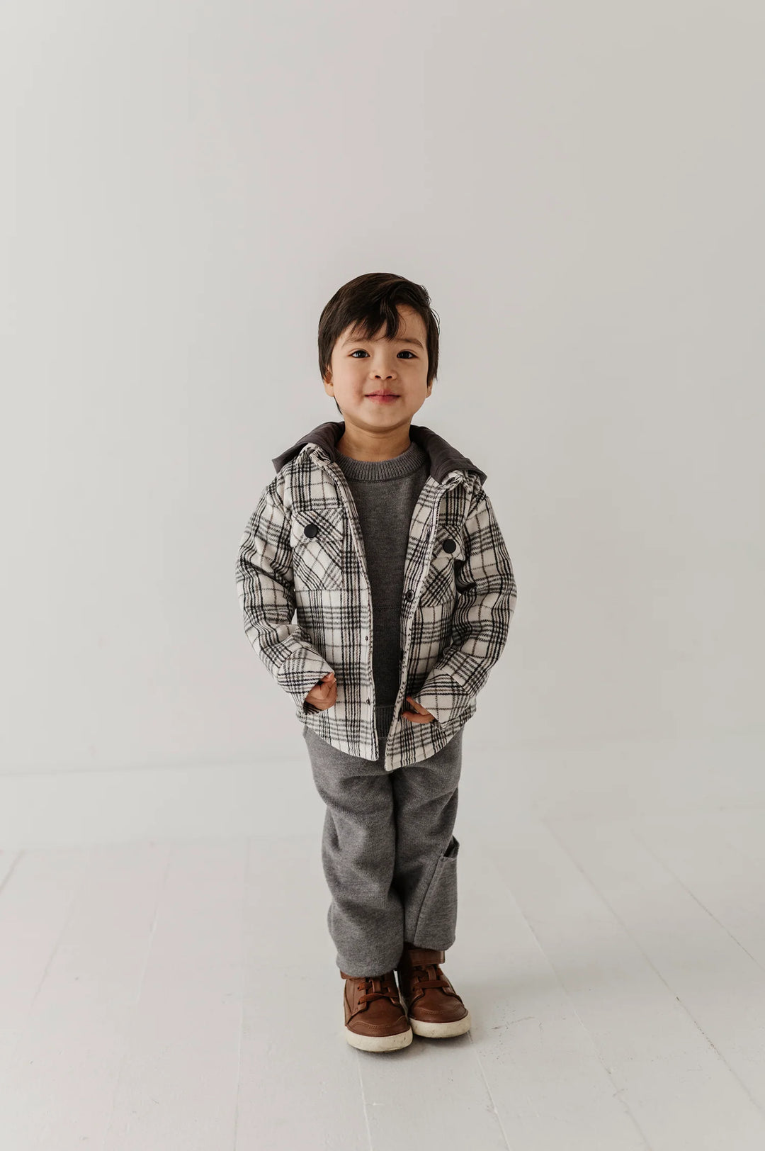 Babysprouts Hooded Shacket - Granite Plaid