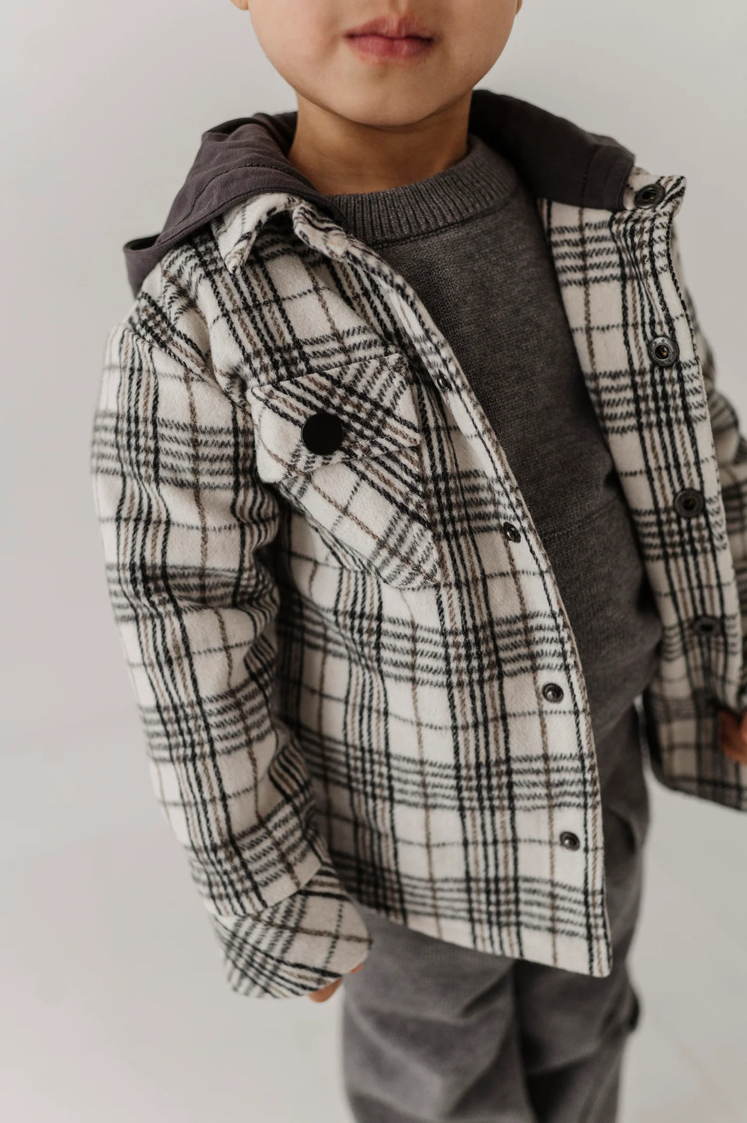 Babysprouts Hooded Shacket - Granite Plaid