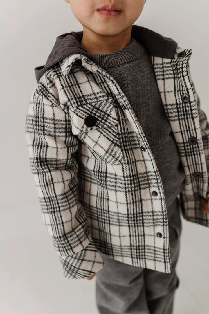Babysprouts Hooded Shacket - Granite Plaid