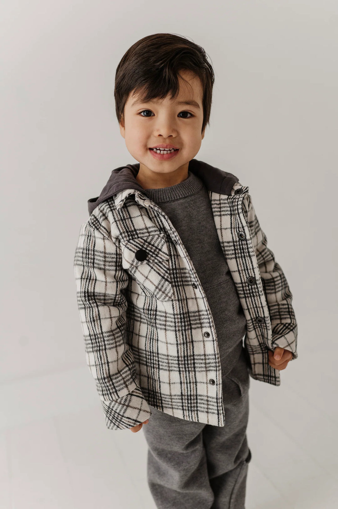 Babysprouts Hooded Shacket - Granite Plaid