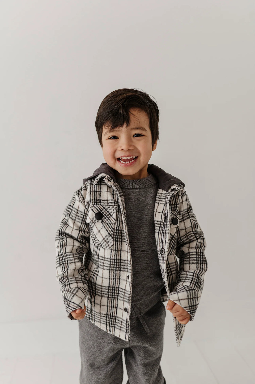 Babysprouts Hooded Shacket - Granite Plaid