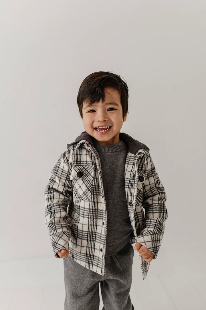 Babysprouts Hooded Shacket - Granite Plaid
