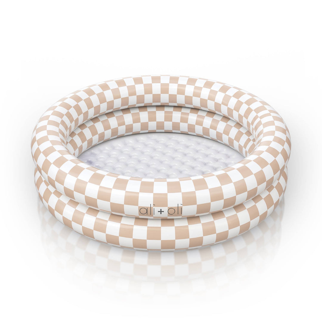 Ali+Oli Two-Ring Inflatable Kiddie Pool - Tan Checkers