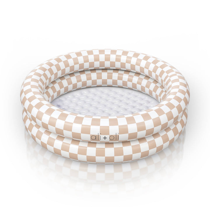 Ali+Oli Two-Ring Inflatable Kiddie Pool - Tan Checkers