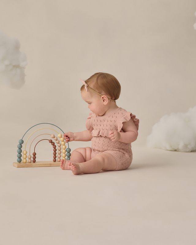Quincy Mae Pointelle Ruffle Romper - Blush