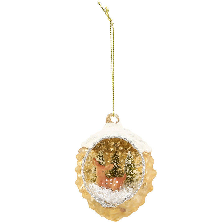 Primitives By Kathy Snowy Deer Glass Ornament