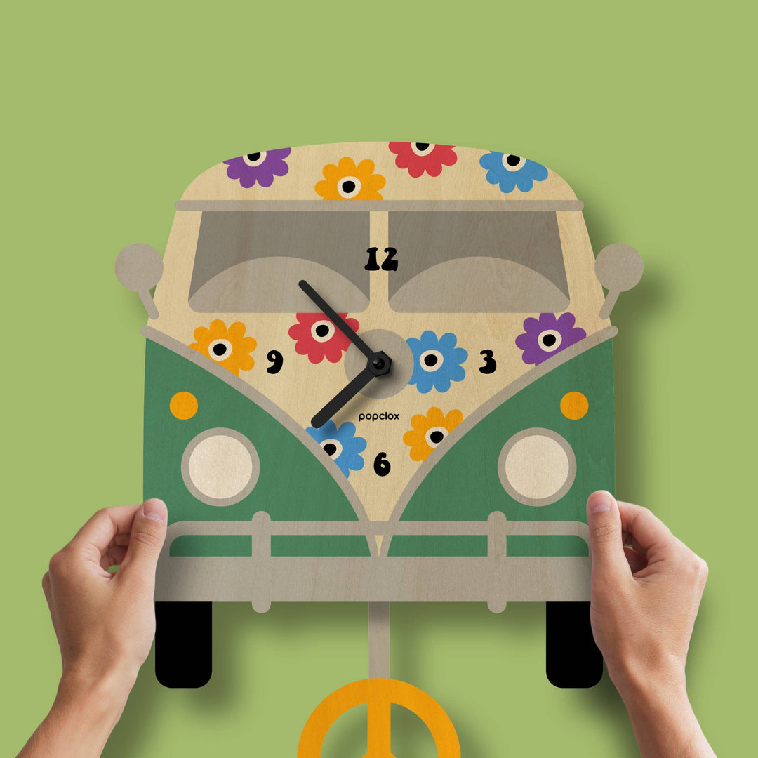 Popclox Peace Bus Pendulum Clock - Wood