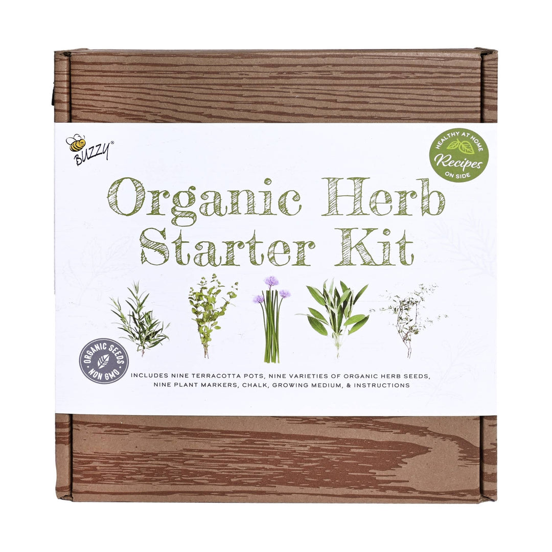 Buzzy Seeds Grow Gifts Organic Herb Starter Kit - Garden Workshop Kit | 9 Herbs