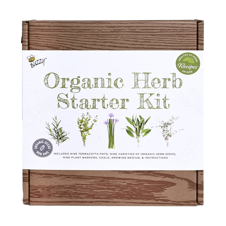 Buzzy Seeds Grow Gifts Organic Herb Starter Kit - Garden Workshop Kit | 9 Herbs