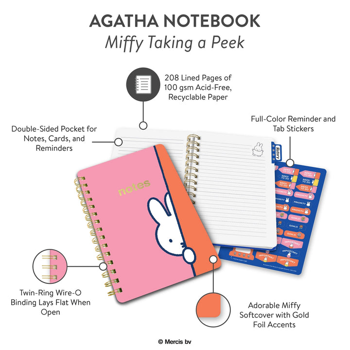 Studio Oh! Miffy Taking A Peek Agatha Notebook with Pocket & Stickers