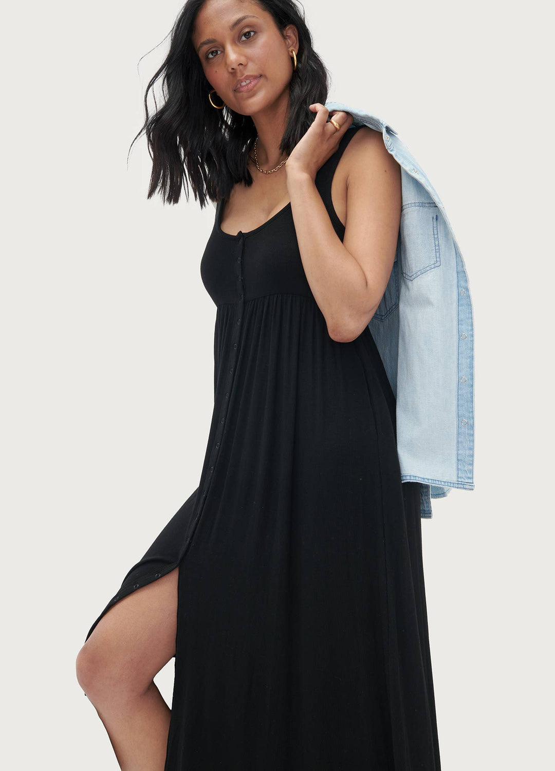 Hatch Collection The Softest Rib Nursing Tank Dress - Black