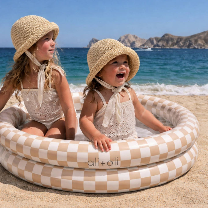 Ali+Oli Two-Ring Inflatable Kiddie Pool - Tan Checkers