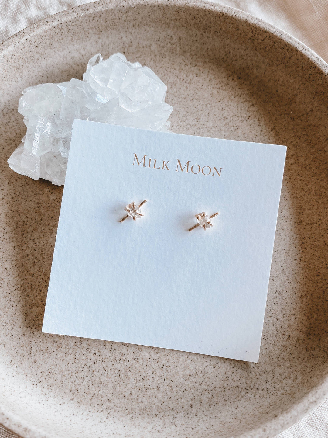 Milk Moon Gemstone Bar Studs - Herkimer Quartz