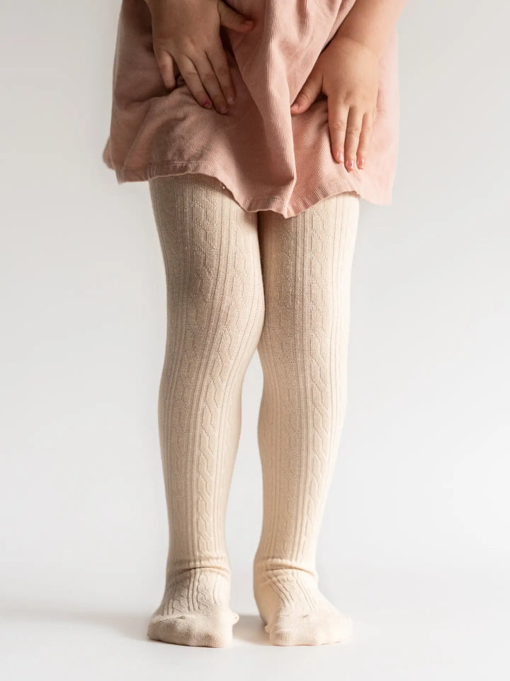 Little Stocking Co Cable Knit Tights - Vanilla