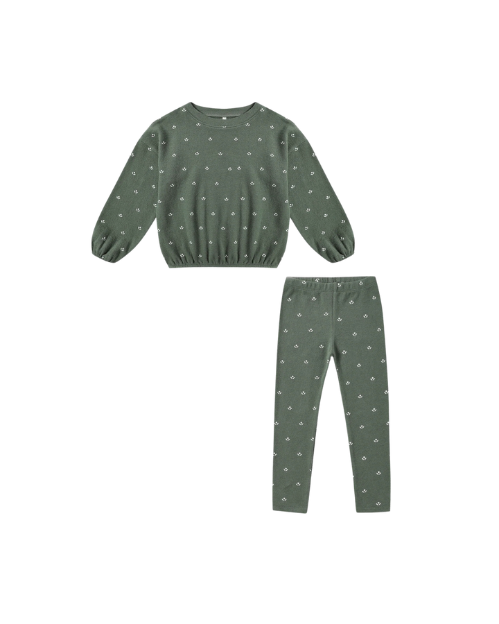 Rylee + Cru Spongey Knit Set - Evergreen Ditsy