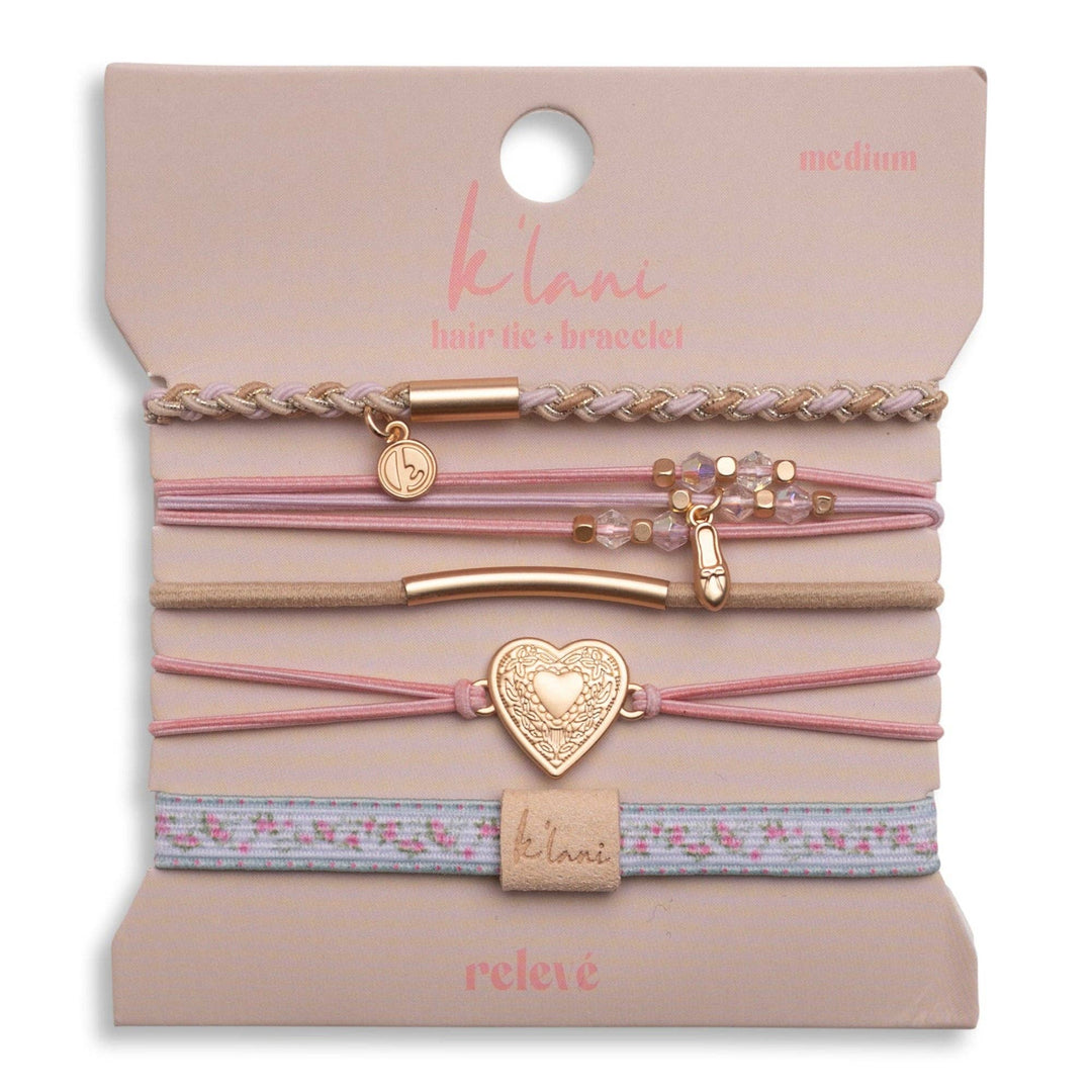 K'lani "Relevé" Pink Floral with Ballet Slipper Hair Tie Bracelets