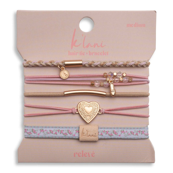 K'lani "Relevé" Pink Floral with Ballet Slipper Hair Tie Bracelets