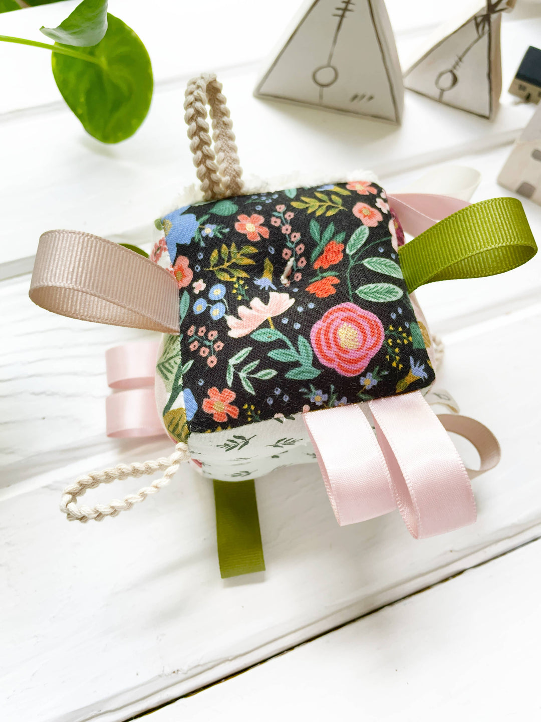 The Bird & Elephant Plush Block Baby Tag Toy - RIfle Paper Co. Floral